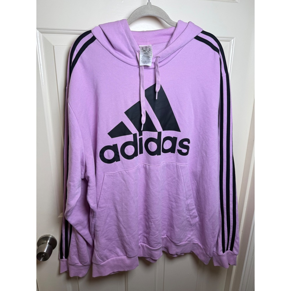 Adidas Womens 3XL Hoodie Lavender Purple Black Big Logo 3-Stripe Sweatshirt